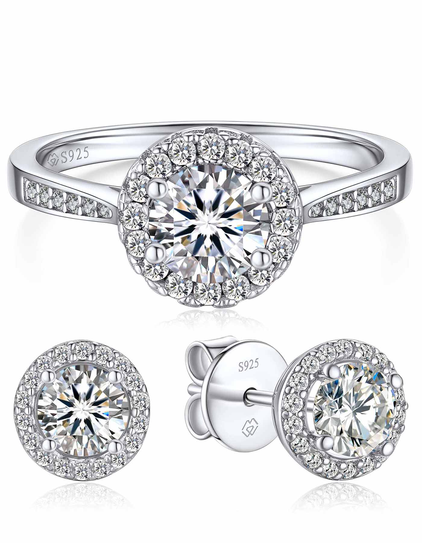 MomentWish Halo Engagement Rings and Moissanite Earrings