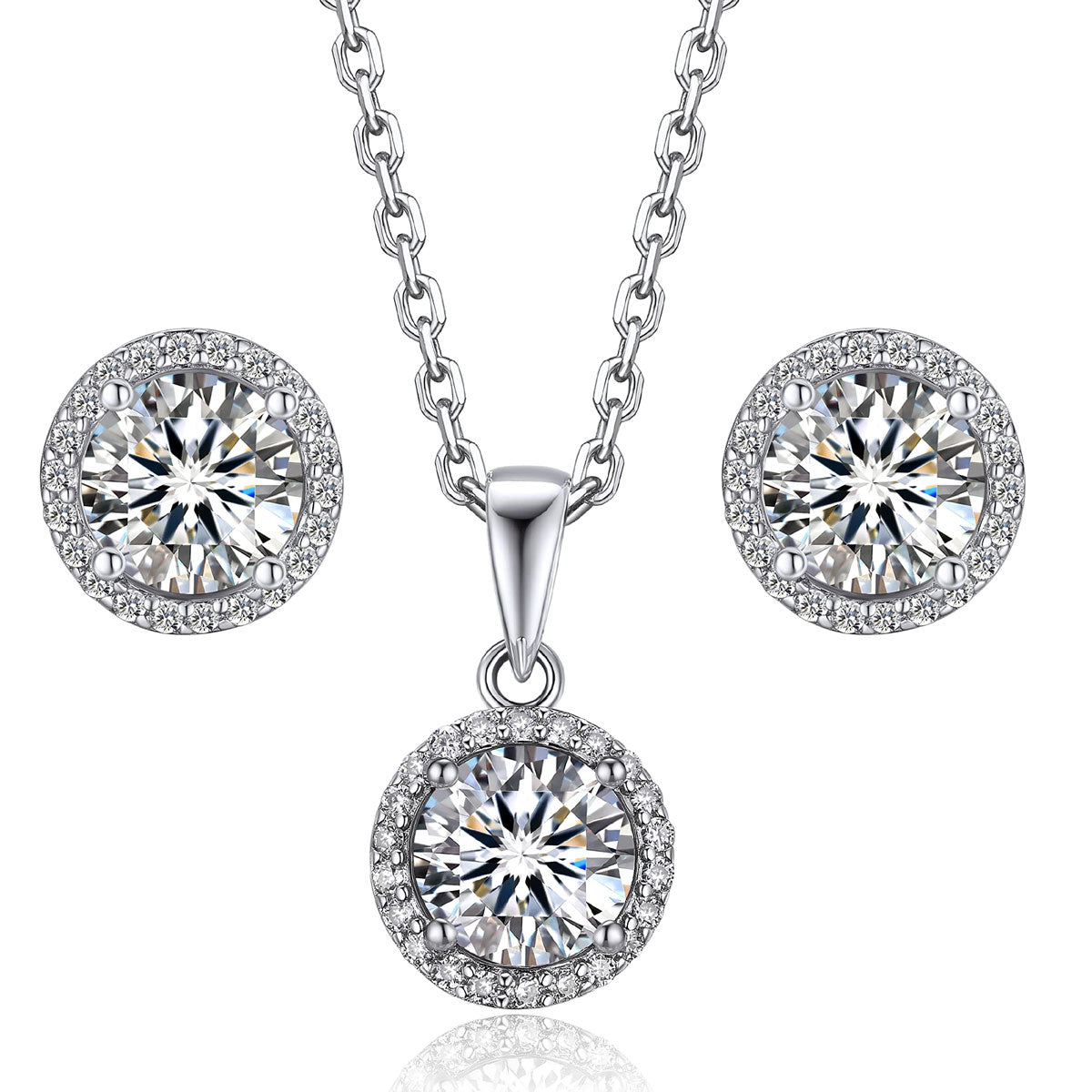 MomentWish Halo Moissanite Necklace and Moissanite Stud Earrings