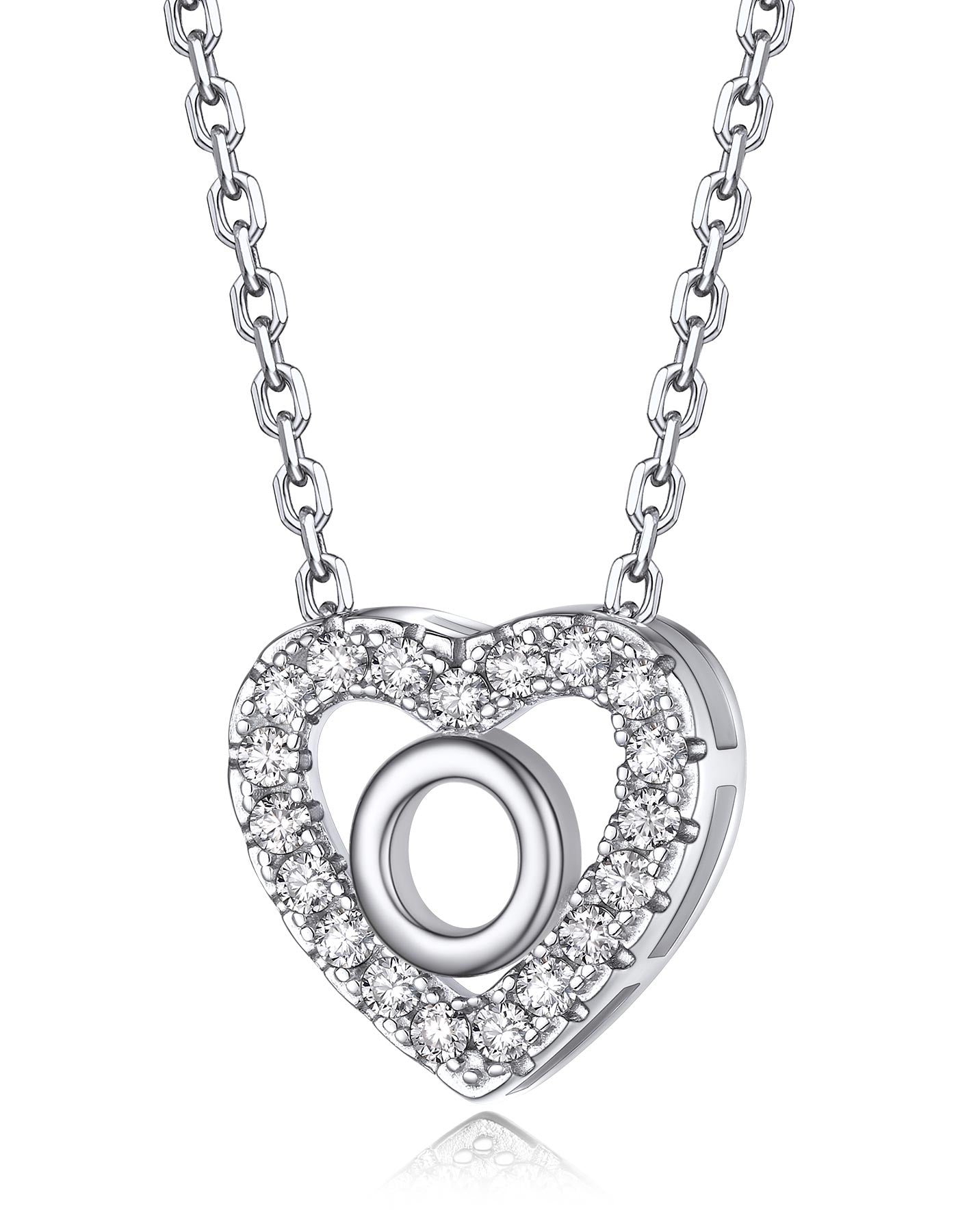 MomentWish Sterling Silver Heart Initial Necklace For Women