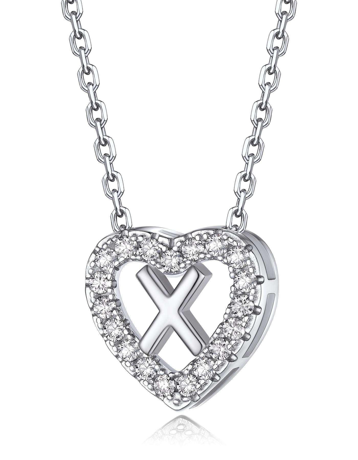 Heart Initial Necklace with Moissantie For Women in Silver